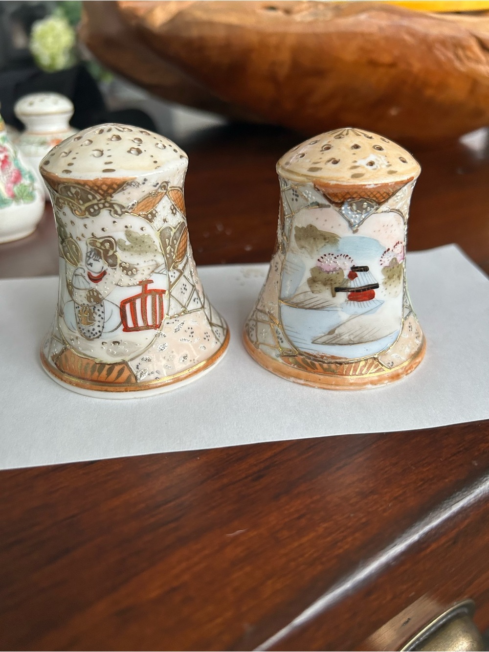 Vintage Royal Satsuma, Nippon ,Gold Moriage Salt and Pepper Shakers